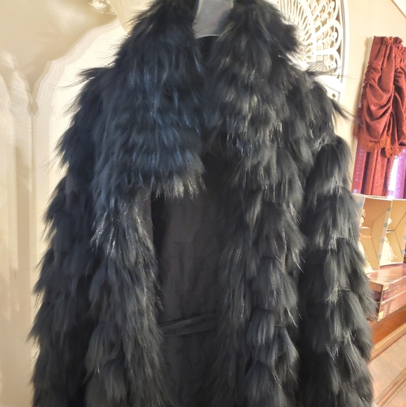 NWOT Sherry Cassin Women's REVERSIBLE Black Raccoon Fur Coat Black Fox - Picture 11 of 14